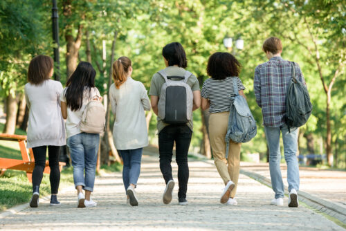 diverse group of students walking