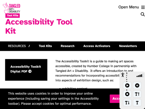 Accessibility tool kit on Tangled Art Disability website